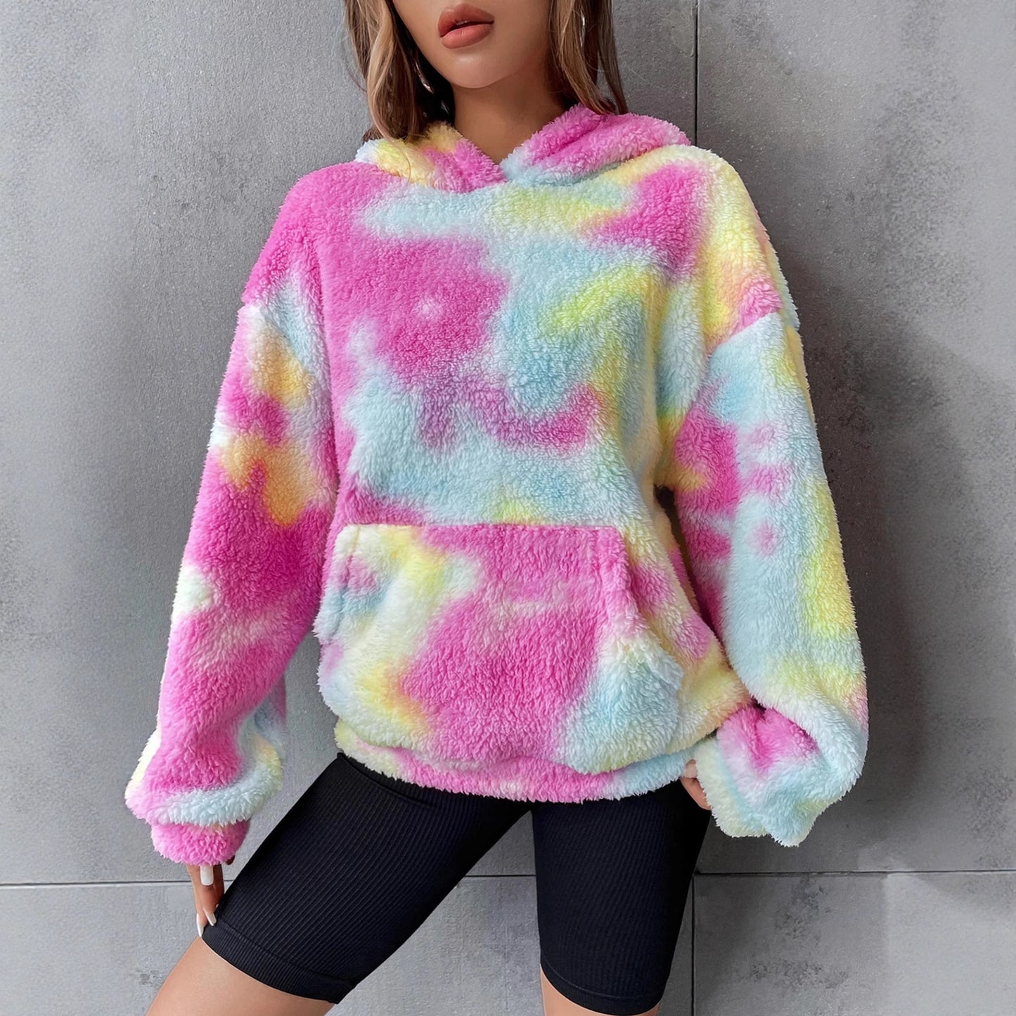 Women's Tie-dyed Plush Hooded Sweater
