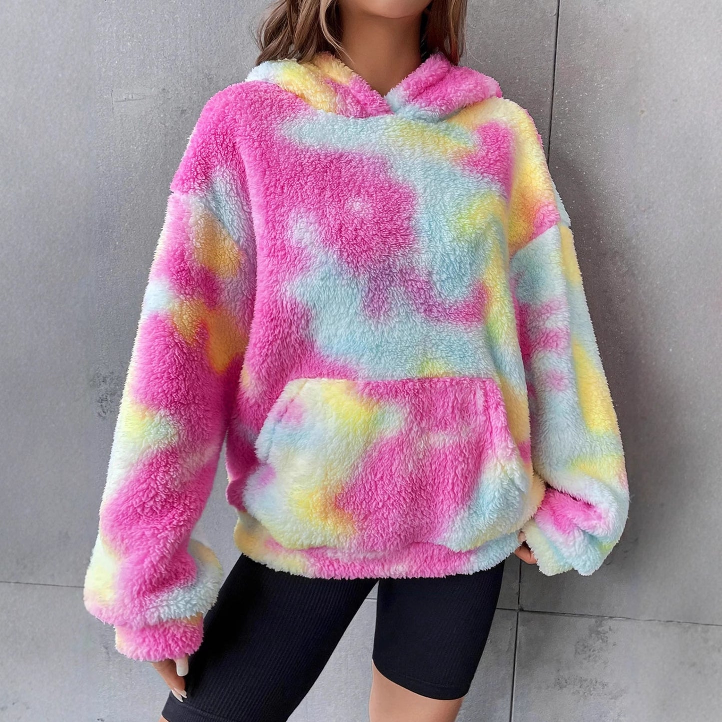 Women's Tie-dyed Plush Hooded Sweater