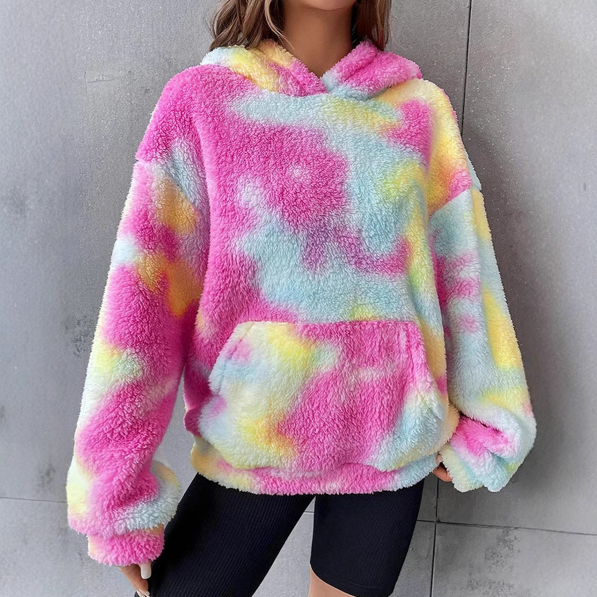 Women's Tie-dyed Plush Hooded Sweater
