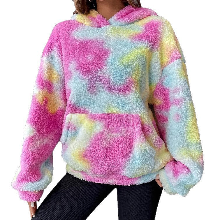 Women's Tie-dyed Plush Hooded Sweater