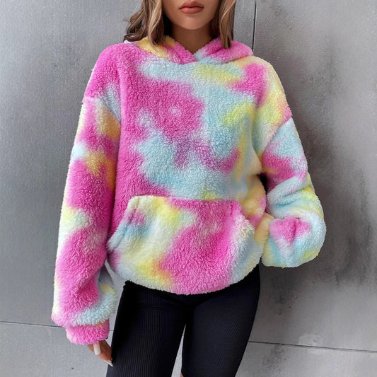 Women's Tie-dyed Plush Hooded Sweater